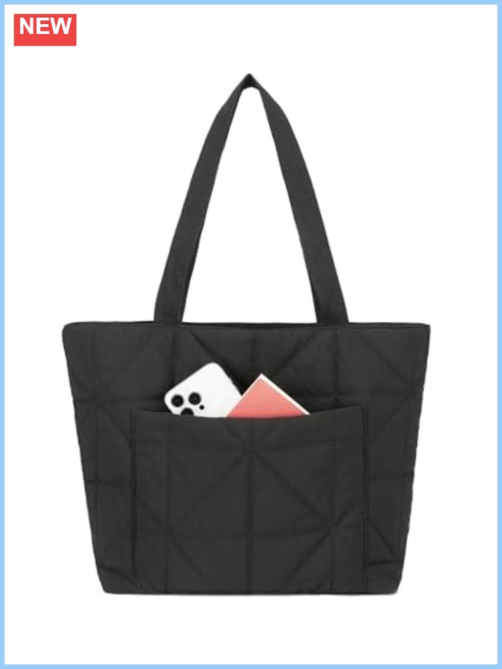 Quilted Puffer Tote Bag Lightweight Work Bag with Zipper 14 inch Laptop
